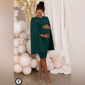 Hey Mama | Bottle Green Maternity Cape Midi
Dress- CLUB L London